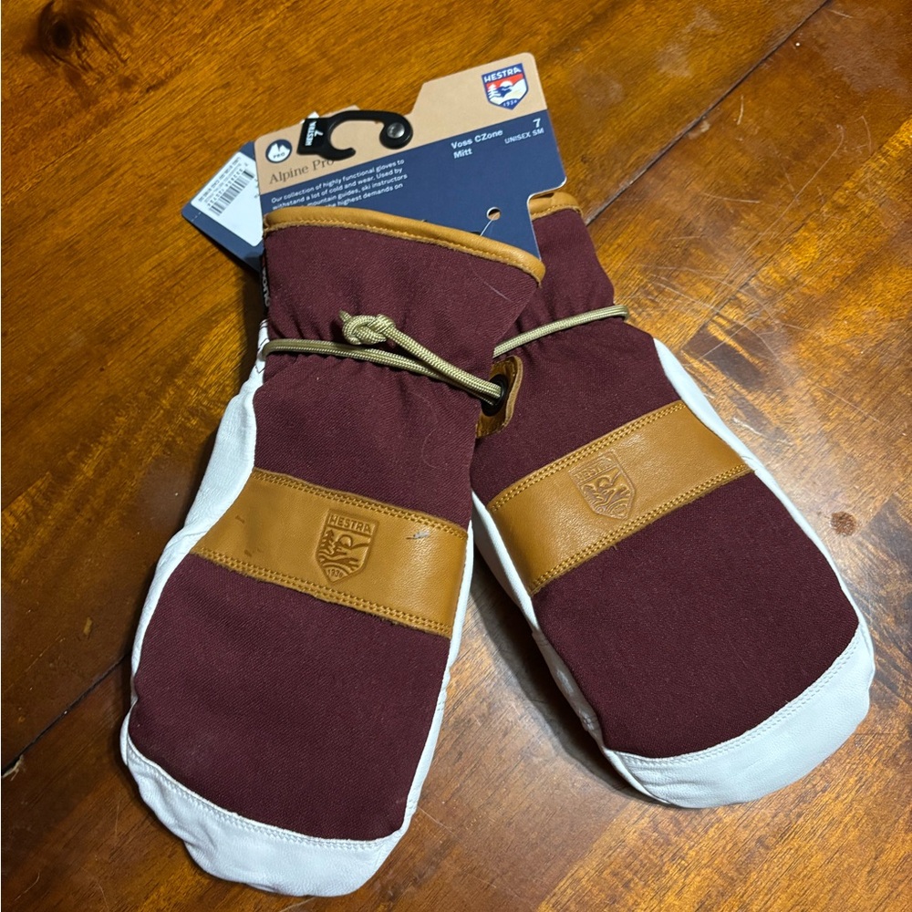Hestra Bordeaux and White Mittens
